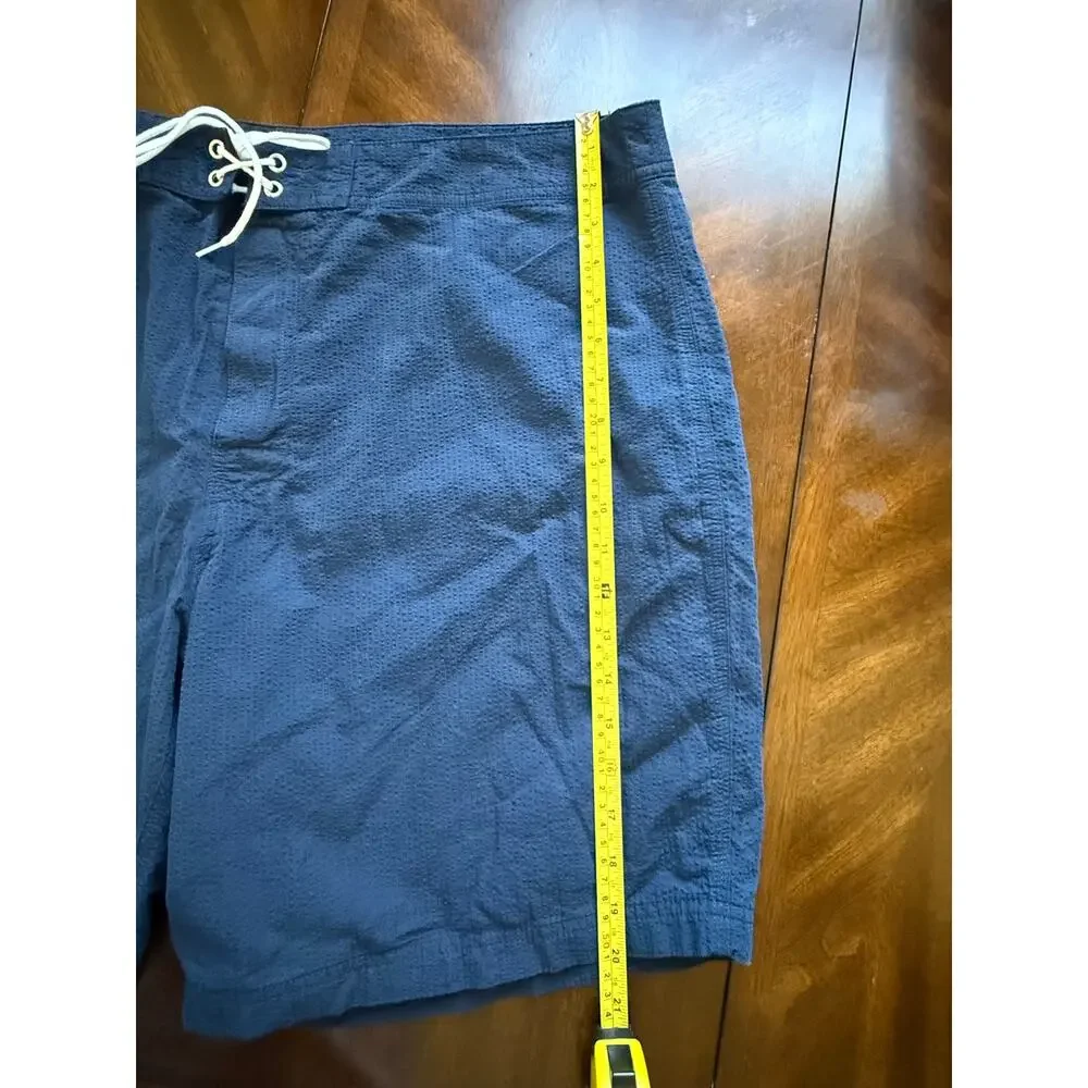 J. Crew Mens Seersucker Board Shorts 40 Navy Blue Cargo Pocket Swim Trunks